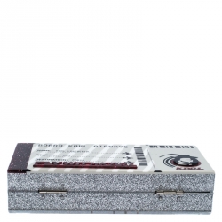 Karl Lagerfeld Silver Glitter Acrylic Jet Boarding Pass Minaudere Clutch