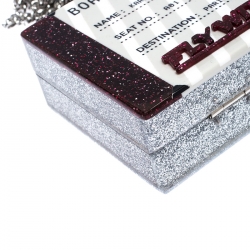 Karl Lagerfeld Silver Glitter Acrylic Jet Boarding Pass Minaudere Clutch