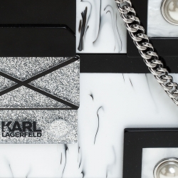 Karl Lagerfeld Black/White Treasure Box Chain Clutch