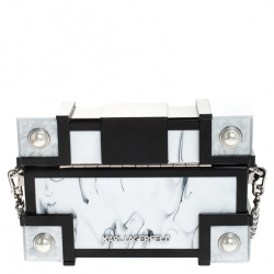 Karl Lagerfeld Black/White Treasure Box Chain Clutch
