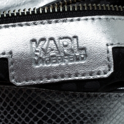 Pre Owned Karl Lagerfeld Metallic Silver Quilted Leather Flap Shoulder Bag