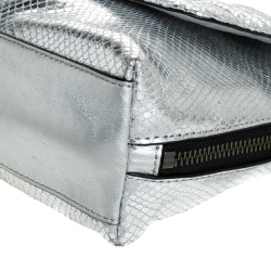Pre Owned Karl Lagerfeld Metallic Silver Quilted Leather Flap Shoulder Bag