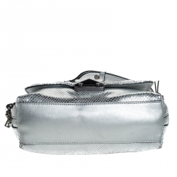Pre Owned Karl Lagerfeld Metallic Silver Quilted Leather Flap Shoulder Bag