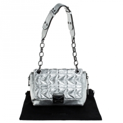 Pre Owned Karl Lagerfeld Metallic Silver Quilted Leather Flap Shoulder Bag