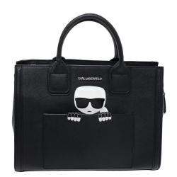 Pre Owned Karl Lagerfeld Black Leather Ikonik Tote 