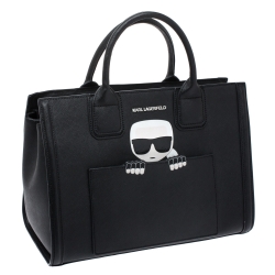 Pre Owned Karl Lagerfeld Black Leather Ikonik Tote 