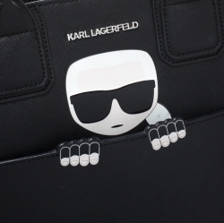 Pre Owned Karl Lagerfeld Black Leather Ikonik Tote 
