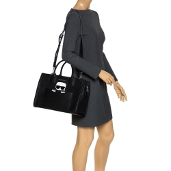 Pre Owned Karl Lagerfeld Black Leather Ikonik Tote 