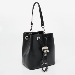 Karl Lagerfeld Black Leather K/Ikonik Bucket Bag