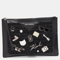 Karl Lagerfeld Black Glitter Acrylic Tres Karl Chain Box Clutch