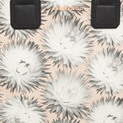 Karl Lagerfeld Black/Peach Floral Print Leather Large K/Klassik Tote