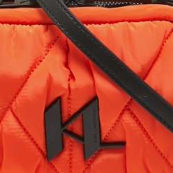 Pre Owned Karl Lagerfeld Orange/Black Quilted Nylon K/Studio Crossbody Bag