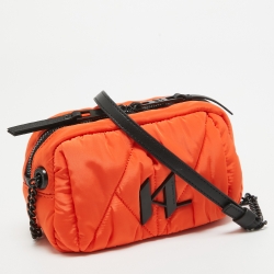 Pre Owned Karl Lagerfeld Orange/Black Quilted Nylon K/Studio Crossbody Bag