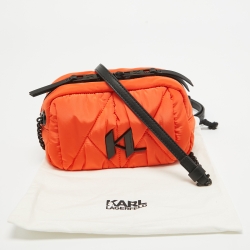 Pre Owned Karl Lagerfeld Orange/Black Quilted Nylon K/Studio Crossbody Bag