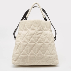 Pre Owned Karl Lagerfeld x Amber Valletta Light Beige Quilted Canvas K/Kushion Bag