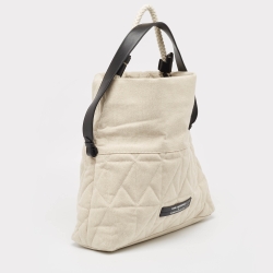 Pre Owned Karl Lagerfeld x Amber Valletta Light Beige Quilted Canvas K/Kushion Bag