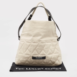 Pre Owned Karl Lagerfeld x Amber Valletta Light Beige Quilted Canvas K/Kushion Bag