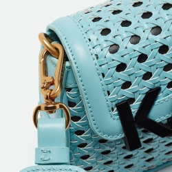 Pre Owned Karl Lagerfeld Blue Woven Leather K/Letters Crossbody Bag 