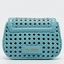 Pre Owned Karl Lagerfeld Blue Woven Leather K/Letters Crossbody Bag 