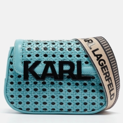 Pre Owned Karl Lagerfeld Blue Woven Leather K/Letters Crossbody Bag 
