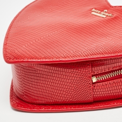 Pre Owned Kate Spade Red Lizard Embossed Leather New York Heart Crossbody Bag