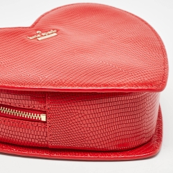 Pre Owned Kate Spade Red Lizard Embossed Leather New York Heart Crossbody Bag