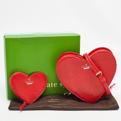 Pre Owned Kate Spade Red Lizard Embossed Leather New York Heart Crossbody Bag