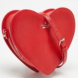 Pre Owned Kate Spade Red Lizard Embossed Leather New York Heart Crossbody Bag