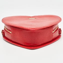 Pre Owned Kate Spade Red Lizard Embossed Leather New York Heart Crossbody Bag