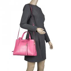 Pre Owned Kate Spade Pink Croc Embossed Leather Street Dominique Satchel