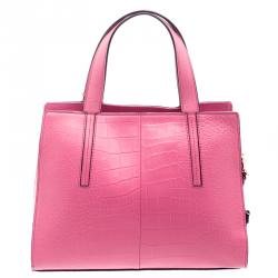 Pre Owned Kate Spade Pink Croc Embossed Leather Street Dominique Satchel