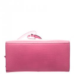 Pre Owned Kate Spade Pink Croc Embossed Leather Street Dominique Satchel