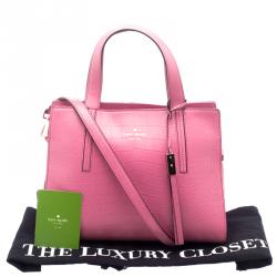 Pre Owned Kate Spade Pink Croc Embossed Leather Street Dominique Satchel