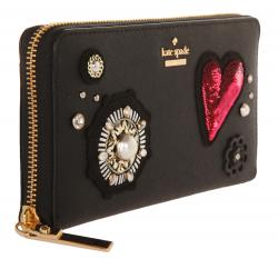 Pre Owned Kate Spade Black Leather Finer Things embellished Lacey Zip Around Wallet