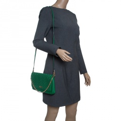 Pre Owned Kate Spade Green Leather Newbury Lane Laser Cut Flap Shoulder Bag