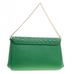 Pre Owned Kate Spade Green Leather Newbury Lane Laser Cut Flap Shoulder Bag
