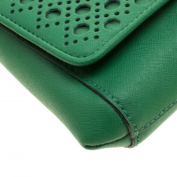 Pre Owned Kate Spade Green Leather Newbury Lane Laser Cut Flap Shoulder Bag