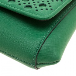 Pre Owned Kate Spade Green Leather Newbury Lane Laser Cut Flap Shoulder Bag