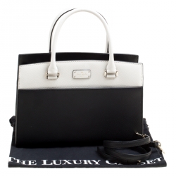Pre Owned Kate Spade Black/White Leather Grove Street Caley Top Handle Bag