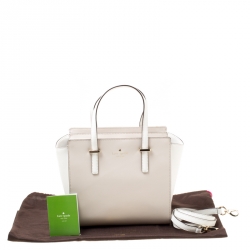 Kate Spade Beige/White Leather Small Cedar Street Hayden Top Handle Bag