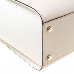 Kate Spade Beige/White Leather Small Cedar Street Hayden Top Handle Bag