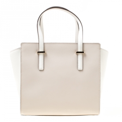 Kate Spade Beige/White Leather Small Cedar Street Hayden Top Handle Bag