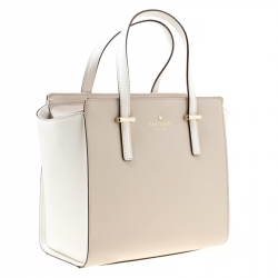 Kate Spade Beige/White Leather Small Cedar Street Hayden Top Handle Bag