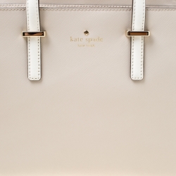Kate Spade Beige/White Leather Small Cedar Street Hayden Top Handle Bag