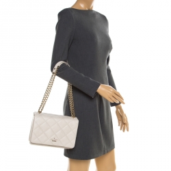 Pre Owned Kate Spade Off White Quilted Leather Emerson Place Vivenna Shoulder Bag