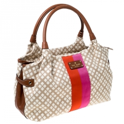 Pre Owned Kate Spade Beige/Brown Canvas and Leather Stevie Bag