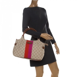 Pre Owned Kate Spade Beige/Brown Canvas and Leather Stevie Bag