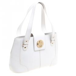 Pre Owned Kate Spade White Leather Turnlock Satchel