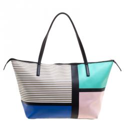 Pre Owned Kate Spade Multicolor Leather Colorblock Harmony Shopper Tote