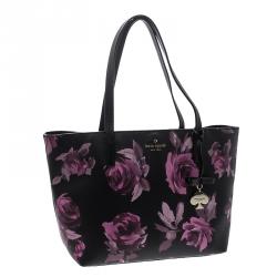 Pre Owned Kate Spade Black Floral Print Coated Canvas Hawthorne Lane Ryan Tote